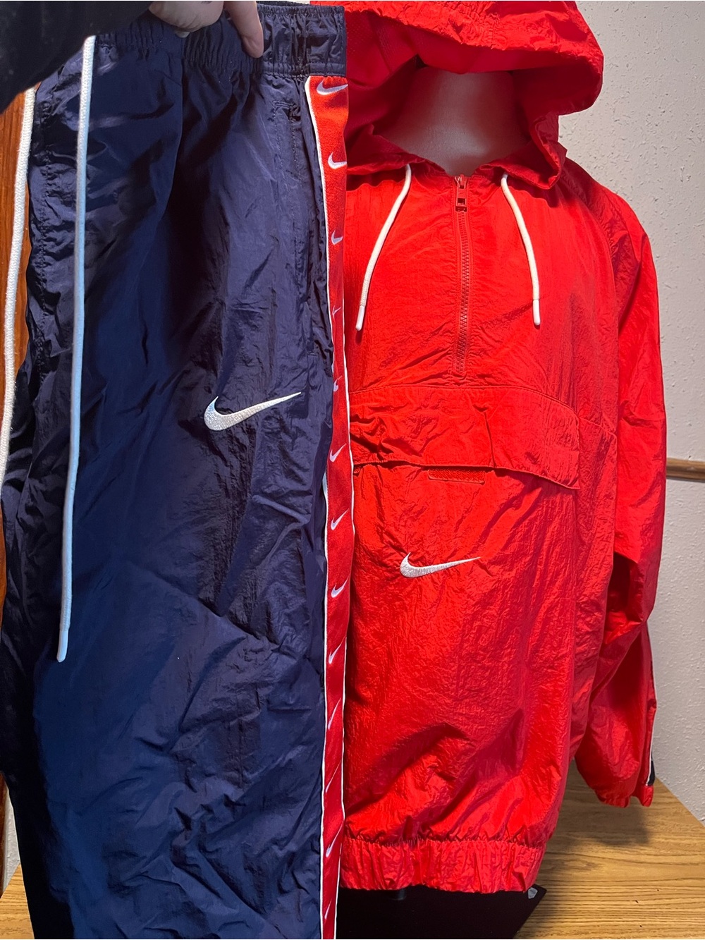 Nike Red Hooded Pullover with Navy Track Pants